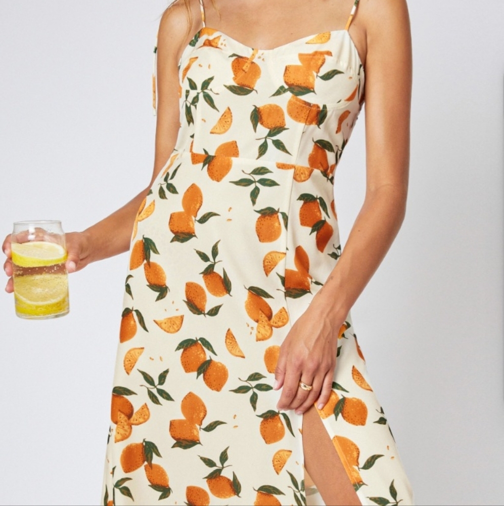 Orange Print Spaghetti Strap Dress